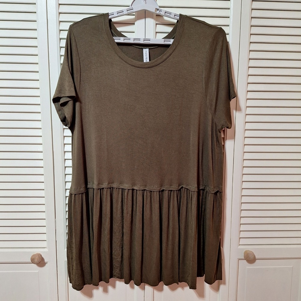 Zenana Premium Olive Green Babydoll Peplum Tunic Top RT-1260XP Womens 3X